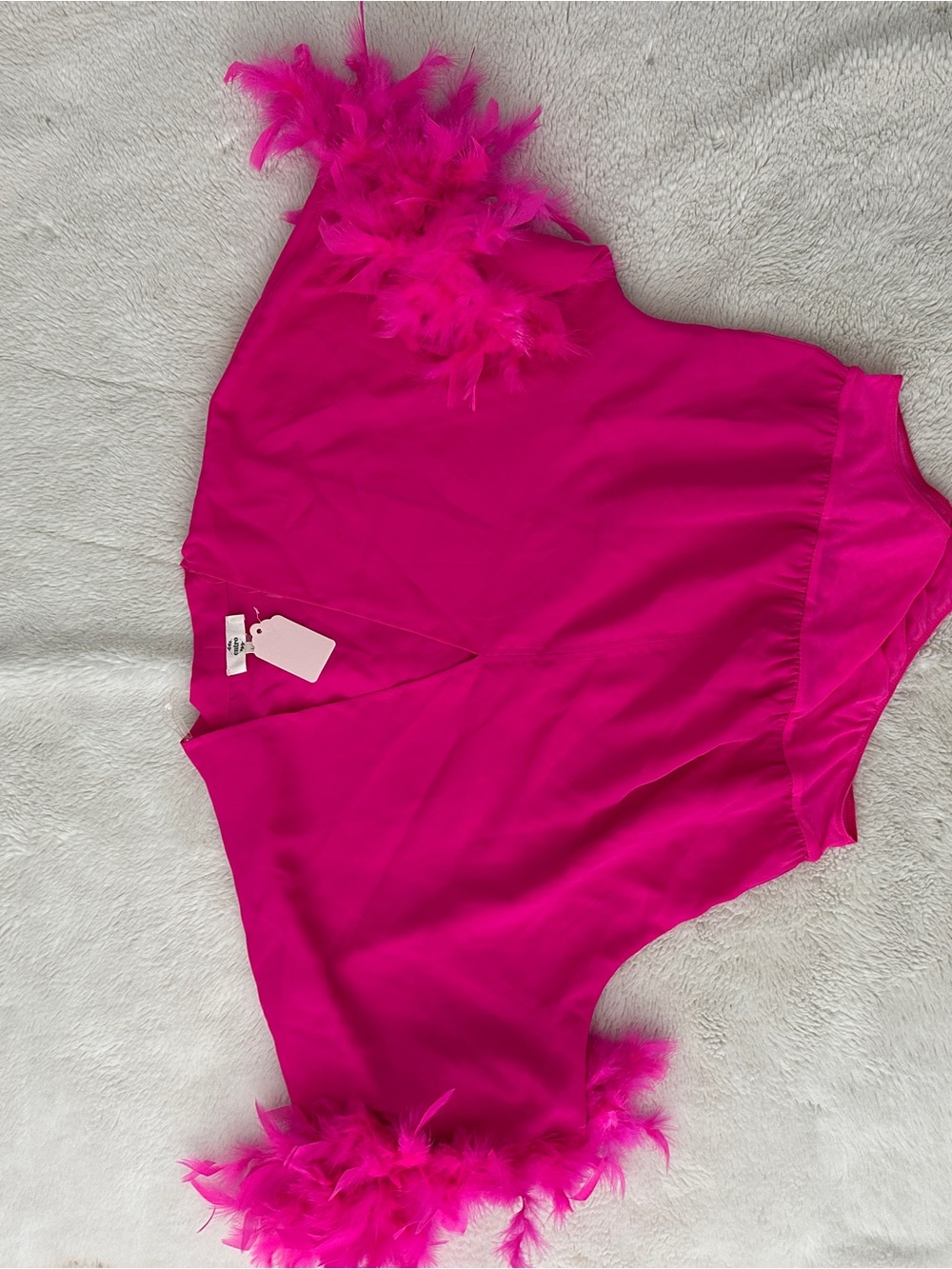entro Hot Pink Feather-Trim One Piece Bodysuit